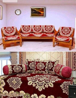 Ex-cell Chenille Floral Diwan Set(Maroon)