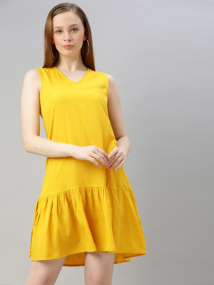 Sera Women Drop Waist Yellow Above Knee/Mid Thigh Length Dress