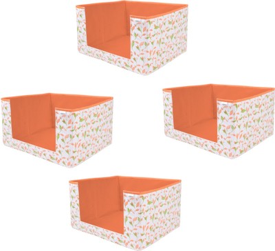 PrettyKrafts Saree Stacker, Foldable , Wardrobe organizer, Clothes Storage, Stackable and Foldable Multi Leaves, Set of 4 F1606_Multi_4(Orange)