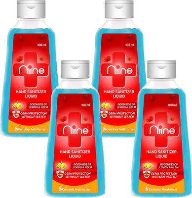 NIINE  Liquid with Goodness of Lemon and Neem, 100 ml FlipTop Bottle, 70% Alcohol Hand Sanitizer Bottle  (4 x 100 ml)