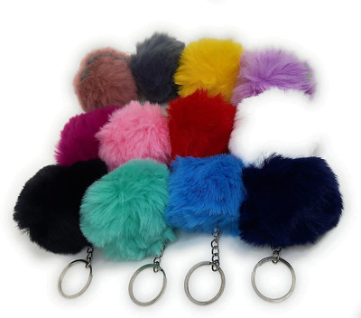 reyiys Girls Cute Fluffy Faux Fur Pom Pom Key Chains Rings for Ladies Bags & Keys Pompom Keychain & Key Ring for Girls | Multi Color Pack of 12pc Key Chain