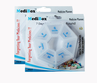 MediBox 7 Day Portable, Moisture Proof Medicine Case Pill Organizer Box with Snap lids To Take Medicines on Time. Ideal for Traveling and Gifting to Elders Pack of 2 Pill Box(White)