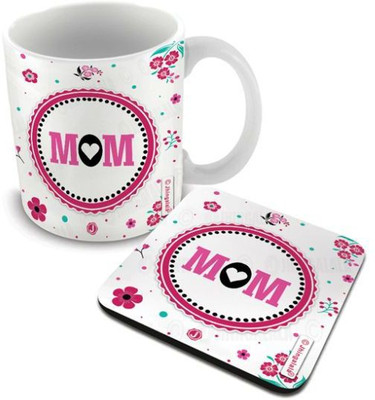 Jhingalala MOM Word Printed with Coaster Combo Gift for Mother, Mom, Mammy for Birthday, Mother's Day (2108) Ceramic Coffee Mug(325 ml, Pack of 2)