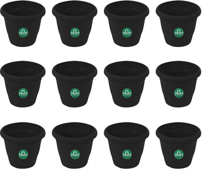 TrustBasket UV Treated Plastic Round Pot (10 Inches) -Black Color -Set of 12 Plant Container Set(Pack of 12, Plastic)