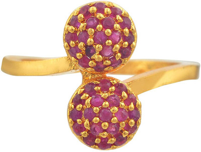 morir Gold Plated Rasrawa Work Imitation Ruby Shiny Finger Ring Fashion Jewelry for Women/Girl's Brass Ruby Gold Plated Ring