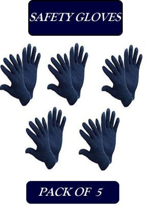 TECHOMANIA Cotton Knitted Hand Gloves 5 pair Navy Blue safety hand gloves Kevlar  Safety Gloves(Pack of 5)