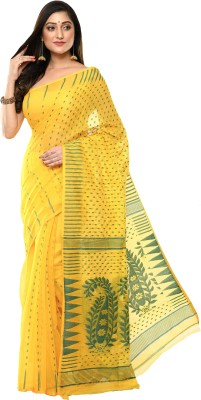 RUPANJALI Printed Jamdani Pure Cotton, Cotton Silk Saree(Yellow)