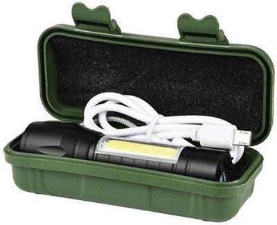 Sqoota USB Rechargeable Easy Carry Waterproff LED Zoomable Flashlight Torch Lamp Built in Battery With USB Cable Gift GREEN Box Torch Torch(Black, 11.5 cm, Rechargeable)