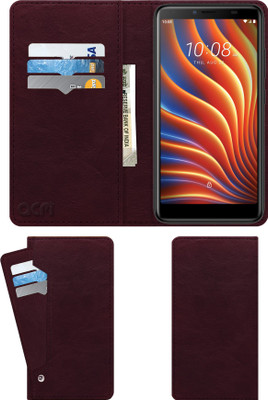 ACM Wallet Case Cover for HTC Wildfire E1 lite(Maroon, Pack of: 1)