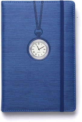 PAPERLLA Sapphire Blue Notebook Diary - Executive A5 Multipurpose Faux Leather Planner, Office Notepad, Personal Diary for Girls and Boys with Clock, Elastic Lock and Pen. A5 Diary RULED 180 Pages(Blue)