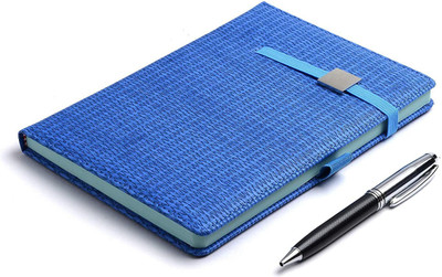 PAPERLLA Diary Notebook - Unique Multipurpose Stationery, New Year Diary for Office Going Men and Women with Elastic Lock and Pen in blue shade A5 Journal RULED 180 Pages(Blue)