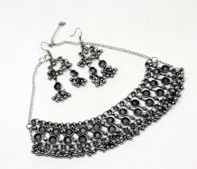 Happy Stoning Oxidised Silver Silver Silver, Grey Jewellery Set(Pack of 1)
