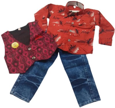 PK Baby Boys Party(Festive) Shirt Jeans, Vest(Multicolor)