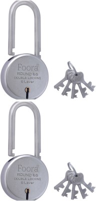 Foora Pack of 2 Round 65 LS with 5 Keys Each, Long Shackle, Double Locking Padlock(Silver)