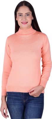 Ogarti Solid High Neck Casual Women Pink Sweater