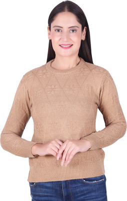 Ogarti Self Design Round Neck Casual Women Beige Sweater