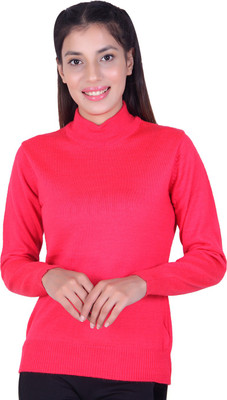 Ogarti Solid High Neck Casual Women Pink Sweater