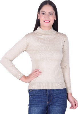 Ogarti Solid High Neck Casual Women Beige Sweater