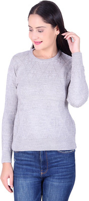 Ogarti Self Design Round Neck Casual Women Grey Sweater