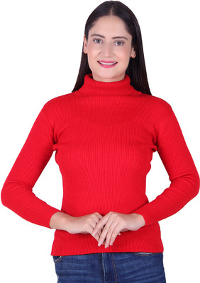 Ogarti Solid High Neck Casual Women Red Sweater