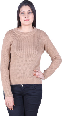 Ogarti Self Design Round Neck Casual Women Pink Sweater