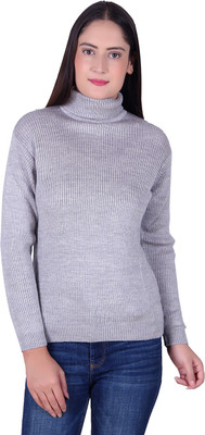Ogarti Self Design Round Neck Casual Women Grey Sweater