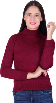 Ogarti Solid High Neck Casual Women Purple Sweater