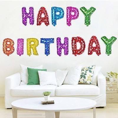 Aahum Sales Solid Happy Birthday Balloon Pack Foil 13 Alphabets Letters Name for Decoration Air Helium Letter Letter Balloon(Multicolor, Pack of 13)