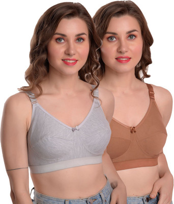 Alishan Perfect Fitted Poly Cotton Non-Padded Full Coverage Women Minimizer Non Padded Bra(Beige, Grey)