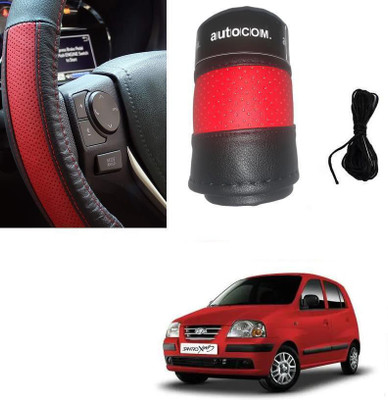 ARNEJA Hand Stiched Steering Cover For Hyundai Santro Xing(Red, Black, Leatherite)