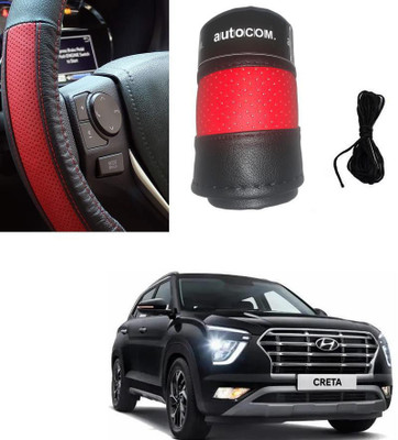 Autocom Hand Stiched Steering Cover For Hyundai Creta(Red, Black, Leatherite)