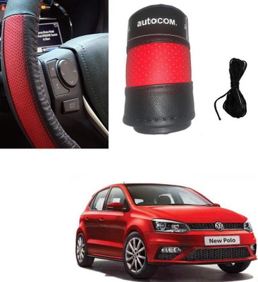 Autocom Hand Stiched Steering Cover For Volkswagen Polo(Red, Black, Leatherite)