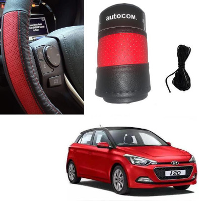 ARNEJA Hand Stiched Steering Cover For Hyundai i20(Red, Black, Leatherite)