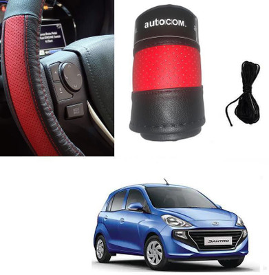 Autocom Hand Stiched Steering Cover For Hyundai Santro(Red, Black, Leatherite)