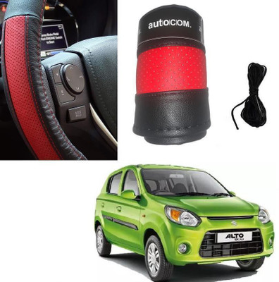 Autocom Hand Stiched Steering Cover For Maruti Alto 800(Red, Black, Leatherite)