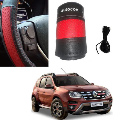 ARNEJA Hand Stiched Steering Cover For Renault Duster(Red, Black, Leatherite)