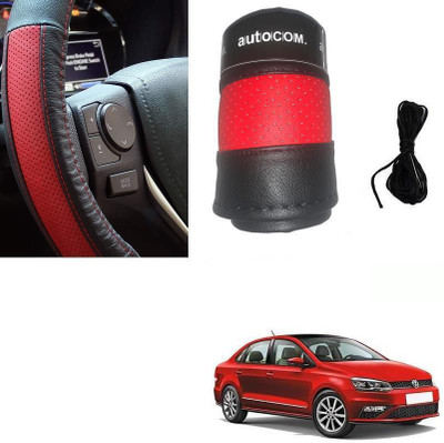 ARNEJA Hand Stiched Steering Cover For Volkswagen Vento(Red, Black, Leatherite)