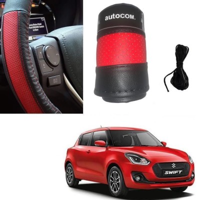 Autocom Hand Stiched Steering Cover For Maruti New Swift(Red, Black, Leatherite)