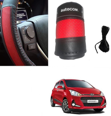 Autocom Hand Stiched Steering Cover For Hyundai Grand i10(Red, Black, Leatherite)