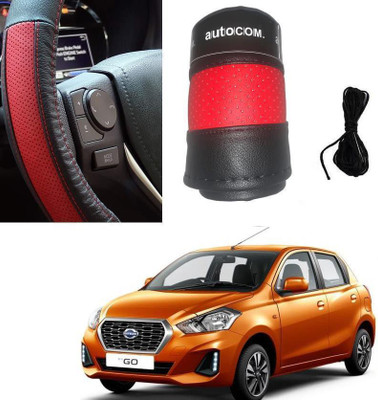 Autocom Hand Stiched Steering Cover For Datsun Go(Red, Black, Leatherite)