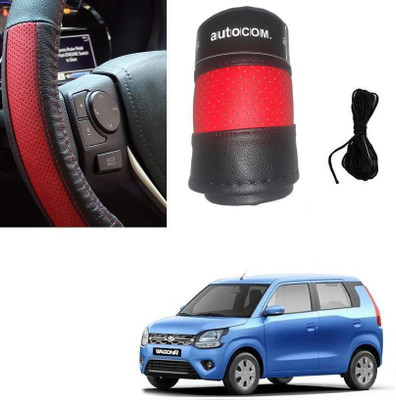 Autocom Hand Stiched Steering Cover For Maruti WagonR(Red, Black, Leatherite)