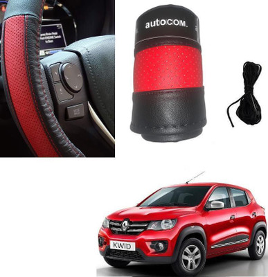 ARNEJA Hand Stiched Steering Cover For Renault Kwid(Red, Black, Leatherite)