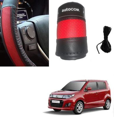 Autocom Hand Stiched Steering Cover For Maruti WagonR Stingray(Red, Black, Leatherite)