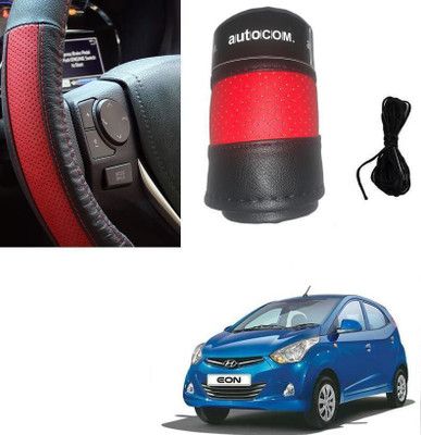 ARNEJA Hand Stiched Steering Cover For Hyundai Eon(Red, Black, Leatherite)