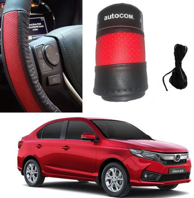 ARNEJA Hand Stiched Steering Cover For Honda Amaze(Red, Black, Leatherite)