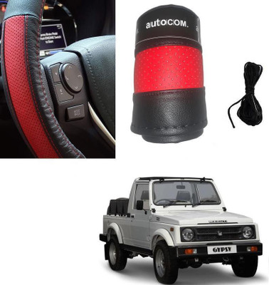 Autocom Hand Stiched Steering Cover For Maruti Gypsy King(Red, Black, Leatherite)