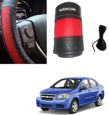 ARNEJA Hand Stiched Steering Cover For Chevrolet Aveo(Red, Black, Leatherite)