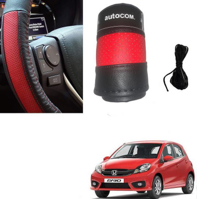 Autocom Hand Stiched Steering Cover For Honda Brio(Red, Black, Leatherite)