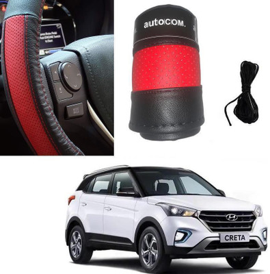 Autocom Hand Stiched Steering Cover For Hyundai Creta(Red, Black, Leatherite)
