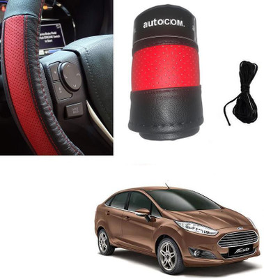 Autocom Hand Stiched Steering Cover For Ford New Fiesta(Red, Black, Leatherite)